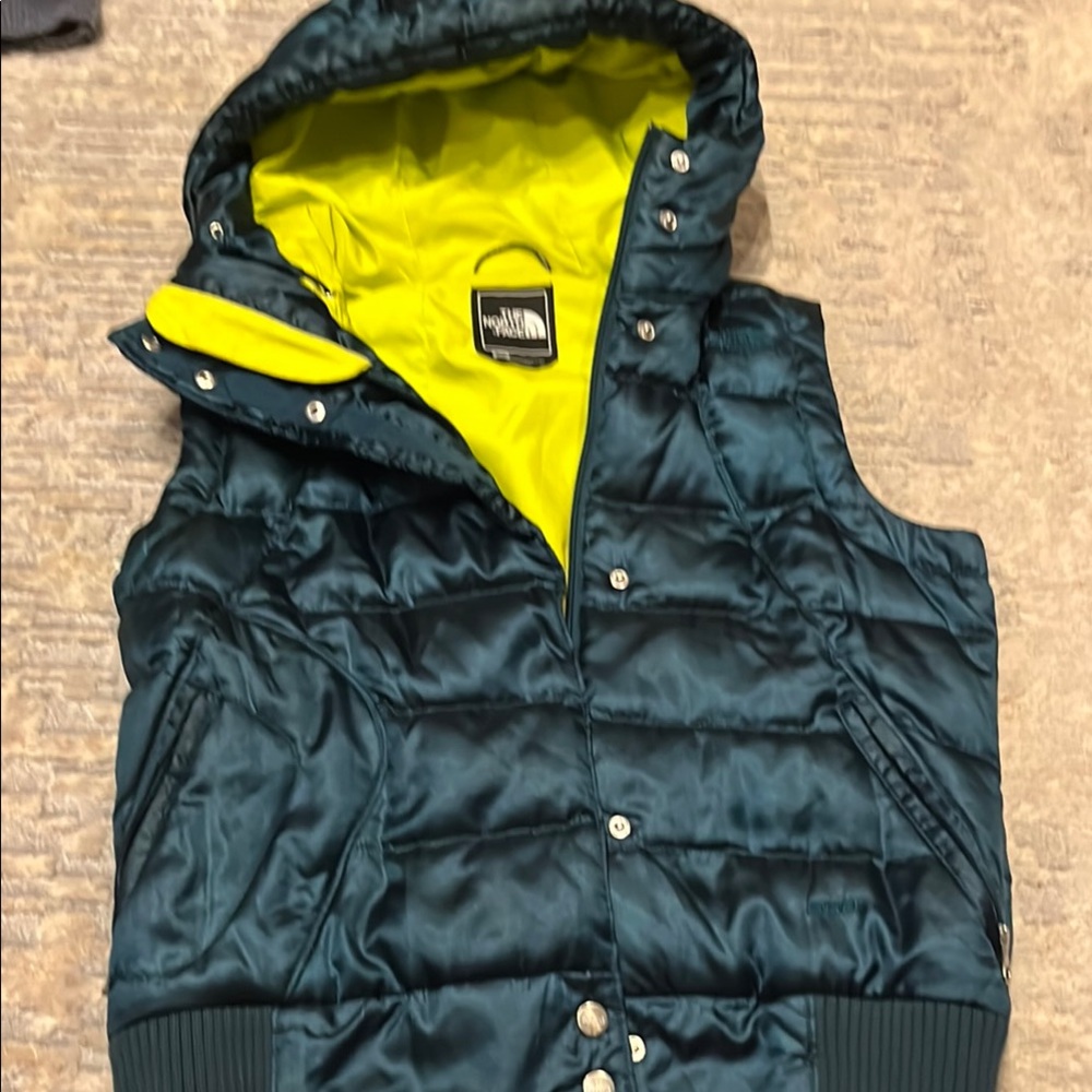 The North Face Dark Teal Vest with Bright Yellow Interior